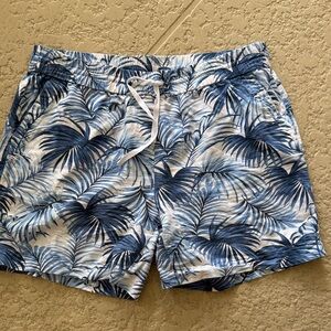 Talbots Women's Linen Cotton Tropical with Blue Leaf Pattern